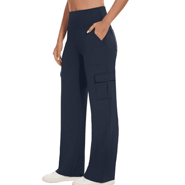 Seductiva Womens Yoga Sweatpants Yoga Cargo Pants Women Wide Leg Pants with Pockets High Waist Stretch Dress Casual Business Work Travel Pants High Waisted Lounge