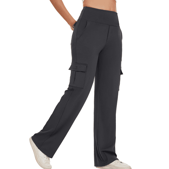 Seductiva Womens Yoga Sweatpants Yoga Cargo Pants Women Wide Leg Pants with Pockets High Waist Stretch Dress Casual Business Work Travel Pants Workout Comfy