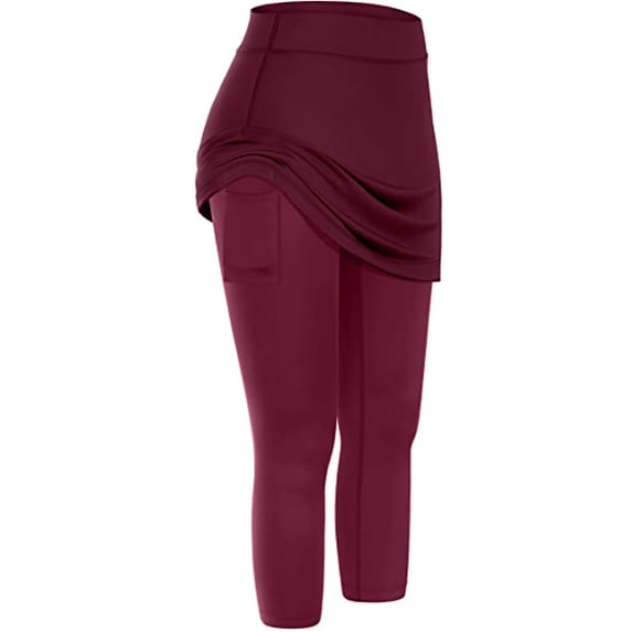 Seductiva Yoga Lightweight Women Tennis Skirted Leggings Pockets Elastic Sports Yoga Capris Skirts Legging High Waisted Lounge