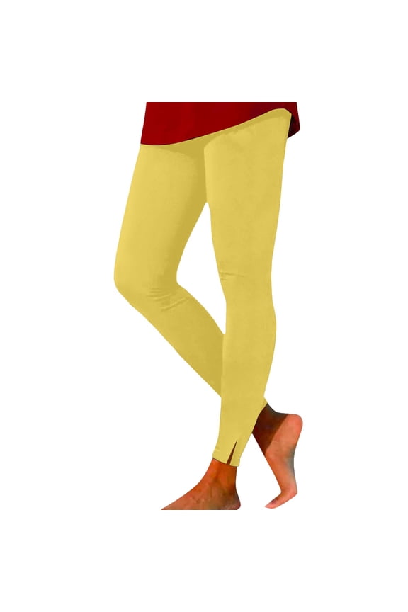 Seductiva Yoga Lightweight Women's Workout Elastic Waist Slit Hem Leggings Tummy Casual Soft Yoga Pants Lightweight Cozy Trousers Workout Comfy