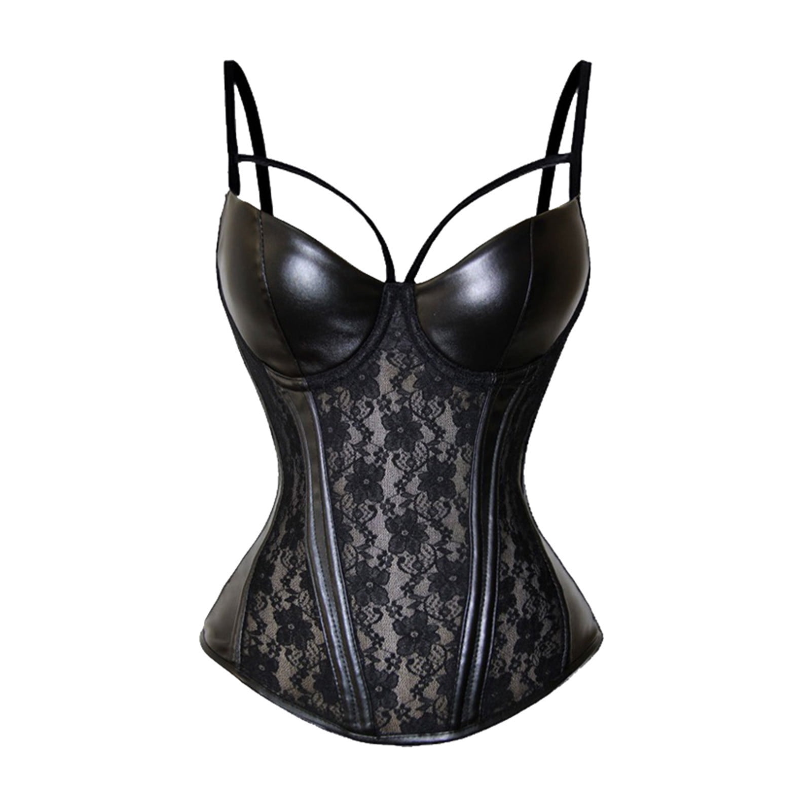 Seductive Lace And Pu Leather Waist Cincher Corset And Figure Enhancing