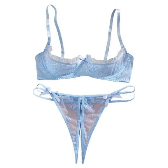 Seductive Lace Three-Piece Lingerie Set with Sheer Panels Adjustable Underwire Bra and Playful Design for Moments