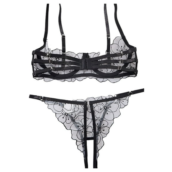 Seductive Lace Underwire Bra Set with Sheer Mesh Design for Occasions and Role Play