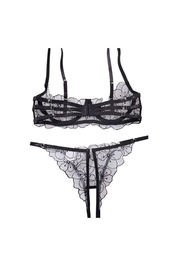 Lace Underwire Bra Set with Sheer Mesh Design for Occasions and Role Play