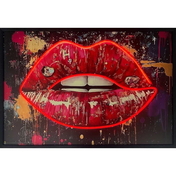 Seductive Lips Framed LED Neon Light Canvas Print - 36" x 24"