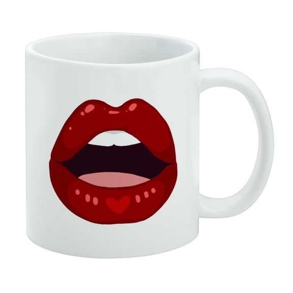 Seductive Luscious Open Mouth Lips White Mug