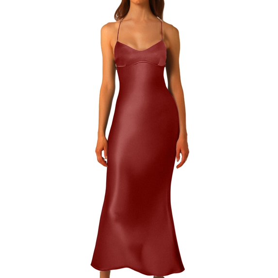 Seductive Satin Strapless Backless Long Dress With Waist Cinching Tie