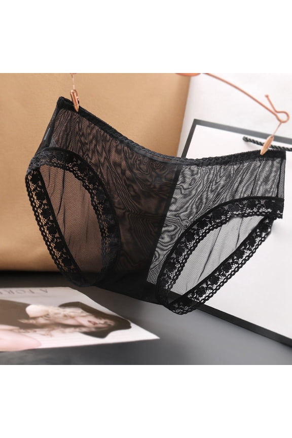 Seductive Women's Underwear Lace Trim Low Waist Transparent Mesh Large Size Thin Lifting Triangle Panties for Comfort and Style