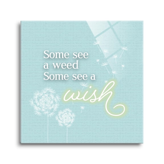 See A Wish Soft Blue Dandelion Puffball 24 x 24 Glass Wall Hanging Sign