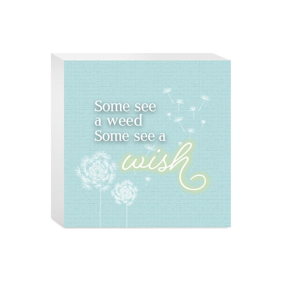 See A Wish Soft Blue Dandelion Puffball 5 x 5 Wood Tabletop Sign Plaque
