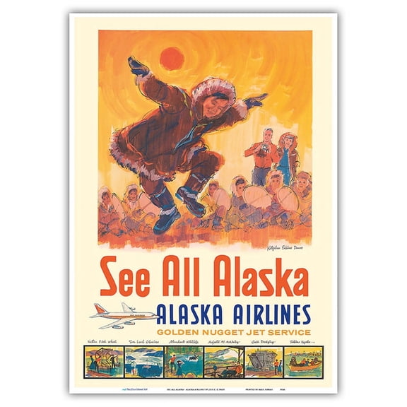 See All Alaska - Alaska Airlines - Kotzebue Eskimo Dance - Vintage Airline Travel Poster by Jess C. c.1960s - Master Art Print 10in x 14in