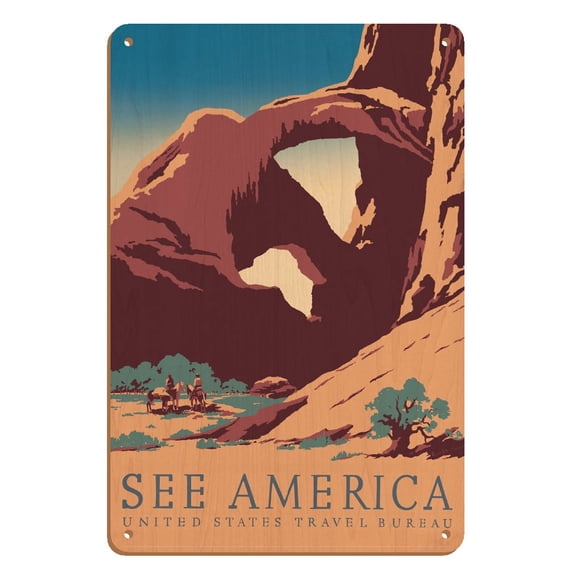 See America - Arches National Park - United States Travel Bureau - Vintage Travel Poster by Frank S. Nicholson c.1936 - 8 x 12 inch Vintage Wood Art Sign