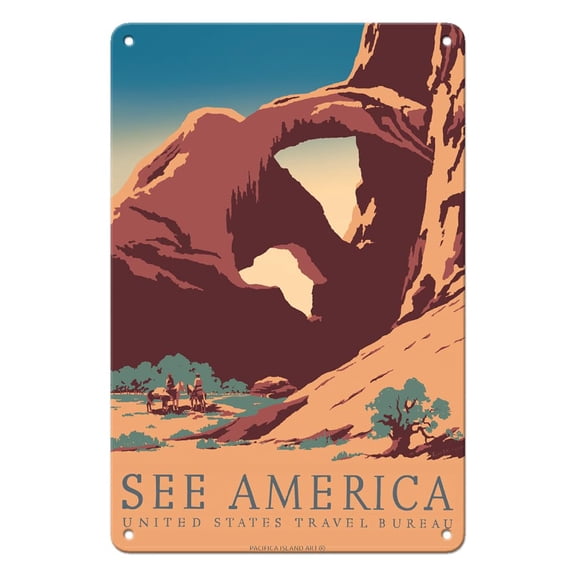 See America Arches National Park Vintage Travel Poster Frank S. Nicholson c.1936 Metal Tin Sign 8x12 Inch