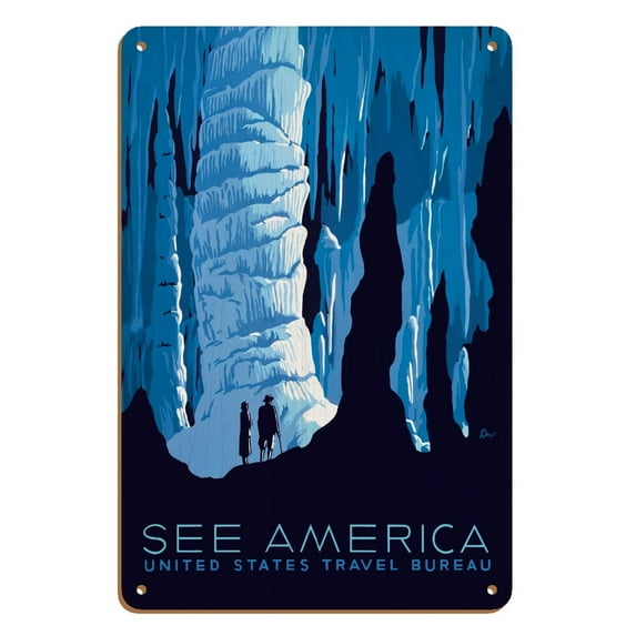 See America - Big Room Cave in Carlsbad Caverns National Park - United States Travel Bureau - Vintage Travel Poster by Alexander Dux c.1939 - 8 x 12 inch Vintage Wood Art Sign