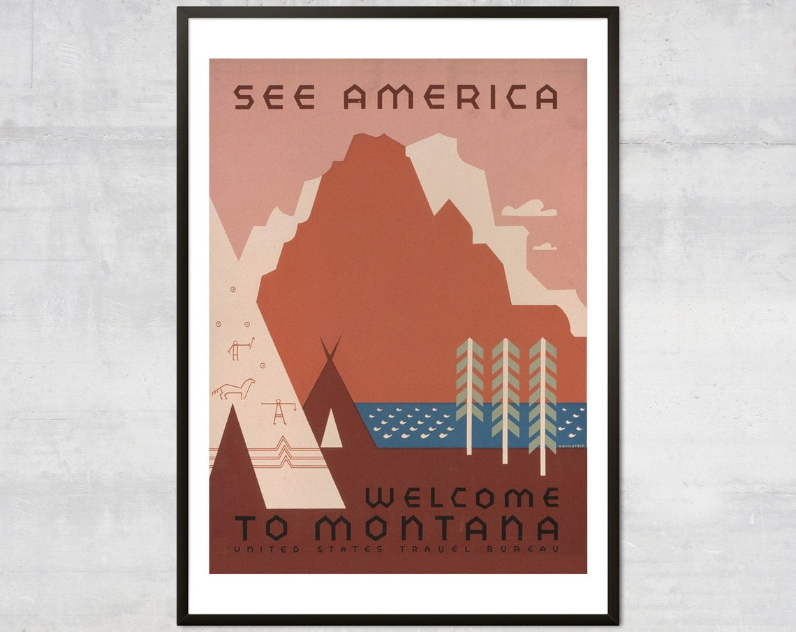 See America Travel Poster, Welcome To Montana, Vintage Travel Poster ...
