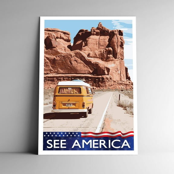 See America Vintage Travel Poster / Postcard WPA Style Retro Art Print RV Van Life Camper