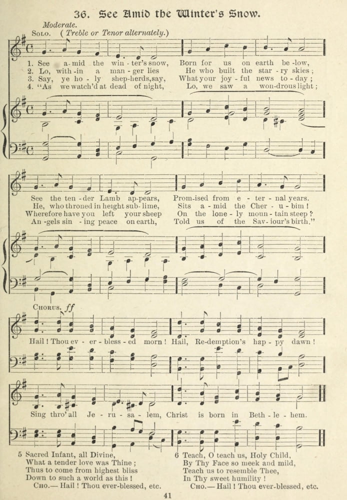 See Amid the Winters Snow Caswall (181478) & Goss (180080) Gems of Christmas song 1910 Canvas Art - (24 x 36)