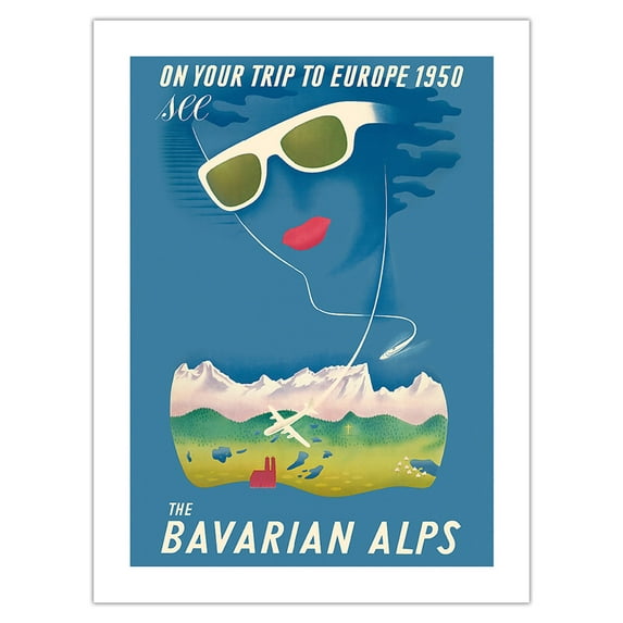See the Bavarian Alps - On your Trip to Europe - Vintage Travel Poster by Eugène Cordier c.1950 - Bamboo Fine Art 290gsm Paper Print (Unframed) 24x32in