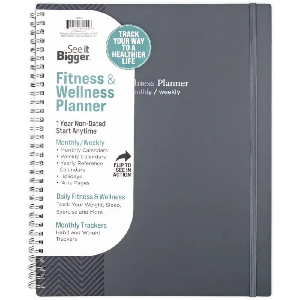See It Bigger Fitness & Wellness Planner– Undated 12-Month Daily, Weekly & Monthly Organizer– Track Weight, Sleep, Exercise & More – Large Print, Spiral Bound Notebook for Health & Wellness Goals