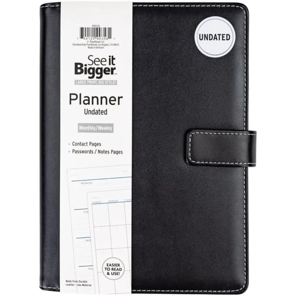 See It Bigger Padfolio Planner, Medium (6.5" x 9"), Black, UNDATED