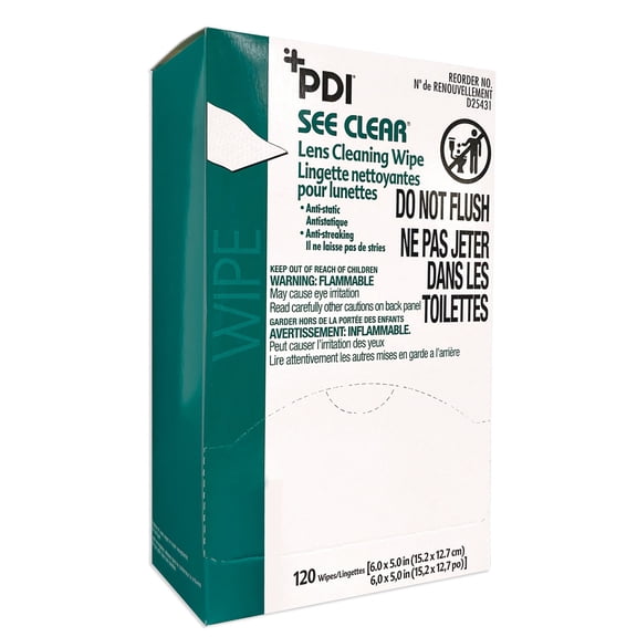 See Clear Lens Cleaning Wipes for Eye Glasses, 5 in x 6 in, 120 Wipes, 1 Pack