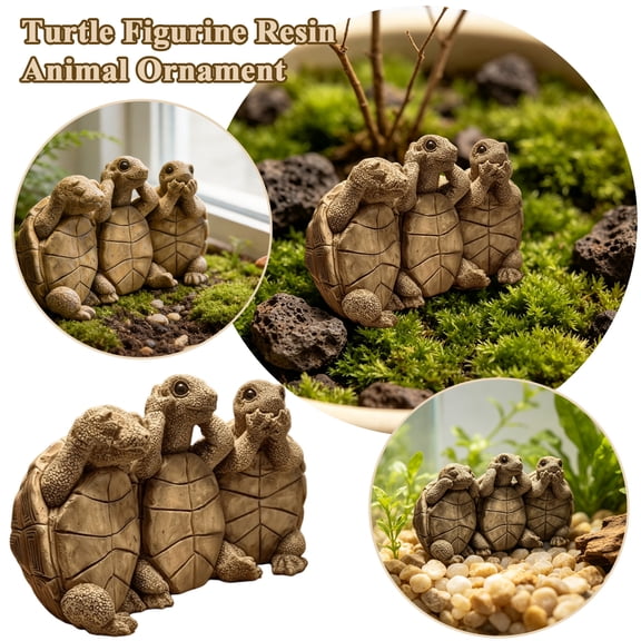 See No Evil Hear No Evil Speak No Evil Turtle Figurines, Resin Rustic Vintage Animal Statue for Home Decor Bookshelf Office Desk Ornament Aquarium Terrarium Accessories Funny Novelty Gift