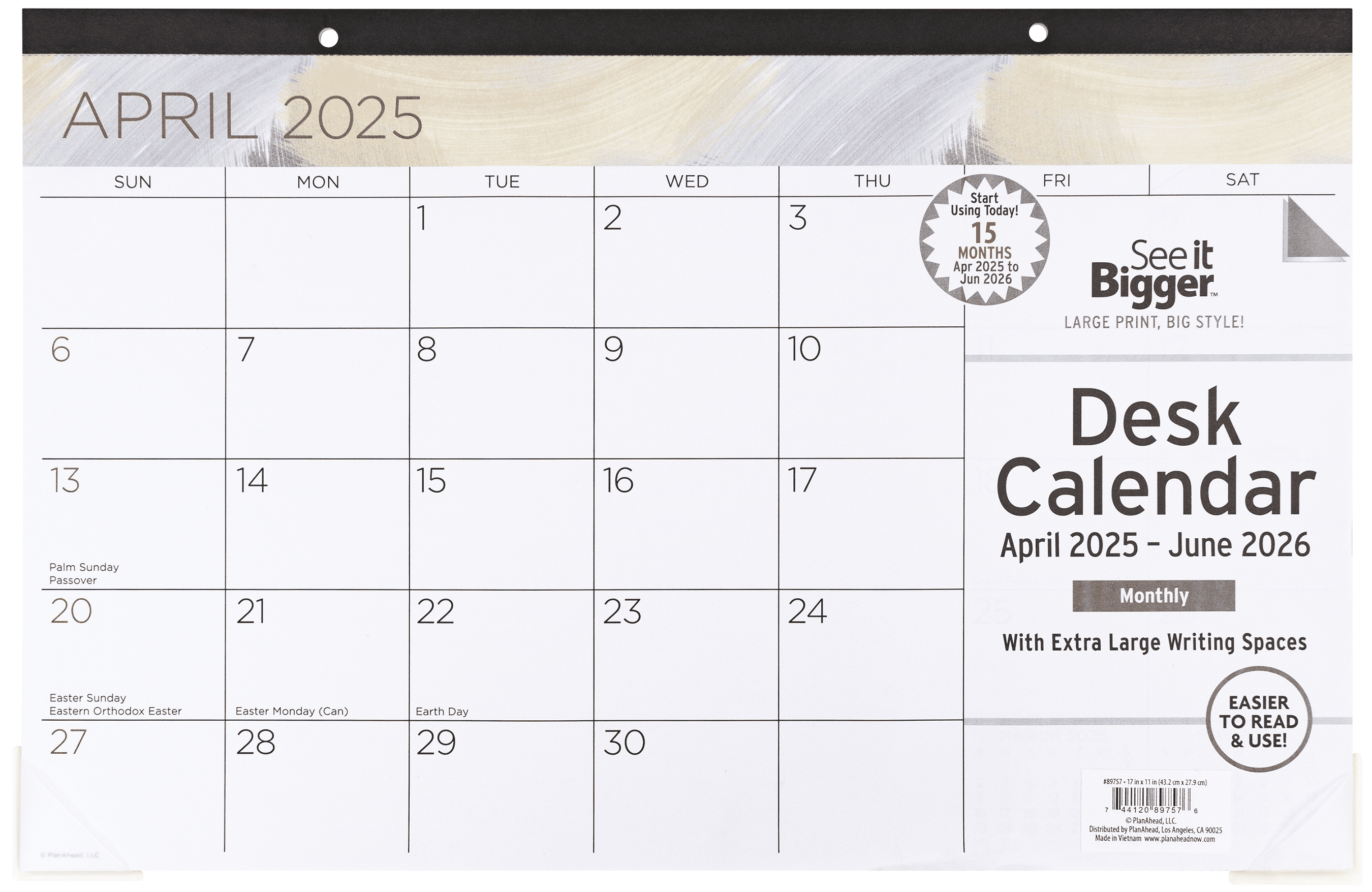 See it Bigger Monthly Desk Pad Calendar (11 x 17) 15 months, Apr 2025-Jun 2026