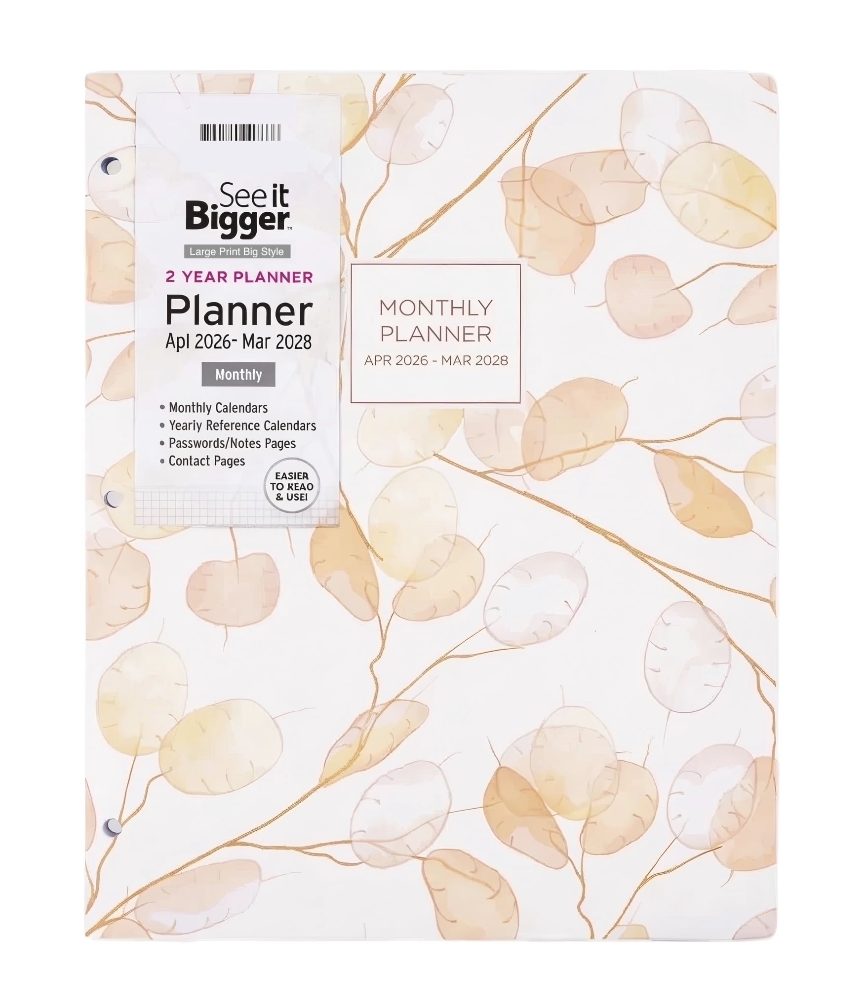 See It Bigger 8.5"x11" April 2026 – March 2028 Monthly Planner Soft Floral Pattern