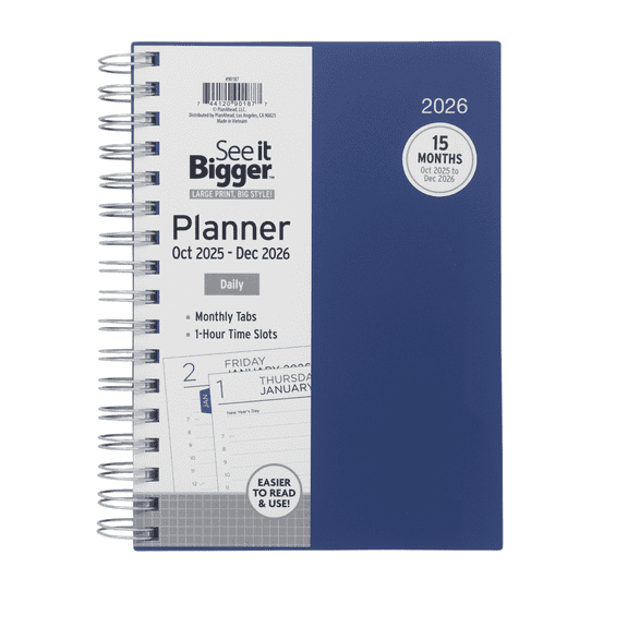 See It Bigger Daily Planner Medium (7"x9") 15 Month, Oct2025 - Dec2026