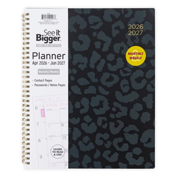 See It Bigger M/W Planner, Large (9" x 11.25"), Black, 15-Month: Apr 2026 - Jun 2027