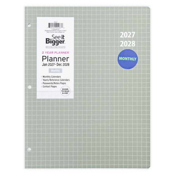 See It Bigger Monthly Planner, Large (8.5 x 11), Grey, 2-Year: January 2027 - December 2028