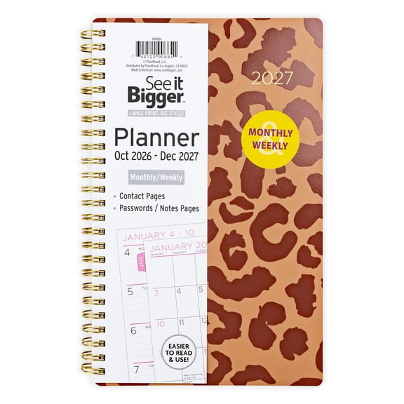 See It Bigger Monthly Weekly Planner (5.5" x 8.75"), Leopard, 15-Month: October 2026 - December 2027