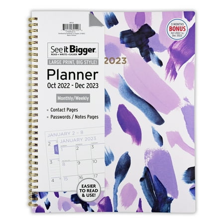 See It Bigger Monthly/Weekly Planner, Oct 2022 - Dec 2023, 11" x 9.75", Purple