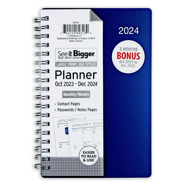 See It Bigger Monthly & Weekly Planner, October 2023 - December 2024 (4.5  x 6.5) Blue 