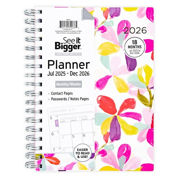 See It Bigger Monthly Weekly Medium Floral Planner (7" x 9")