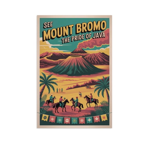 See Mount Bromo Pride of Java Vintage Travel Poster Retro Indonesia Java Island Volcano Wall Art Print Print Poster