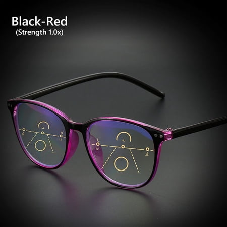 See Near & Far Multifocal Readers Computer Glasses Progressive Multifocus Blue Light Blocking Reading Glasses Glasses for Women & Men BLACK-RED (STRENGTH 1.0X)
