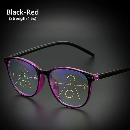 See Near & Far Readers Multifocal Computer Glasses Reading Glasses Blue Light Blocking Progressive Multifocus Glasses for Women & Men BLACK-RED (STRENGTH 1.5X)