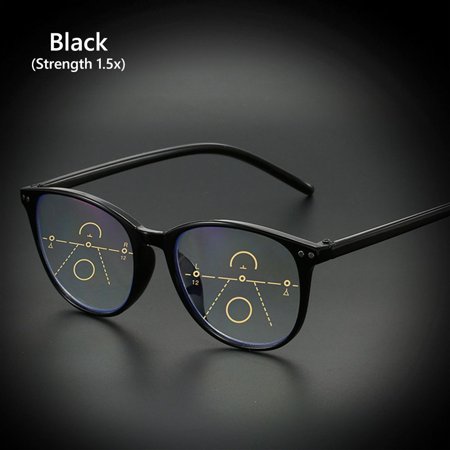 See Near & Far Readers Multifocal Computer Glasses Reading Glasses Blue Light Blocking Progressive Multifocus Glasses for Women & Men BLACK (STRENGTH 1.5X)