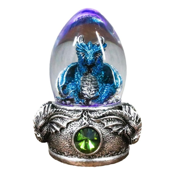 See No Evil Blue Wyrmling Dragon In Colorful LED Acrylic Glass Egg Figurine