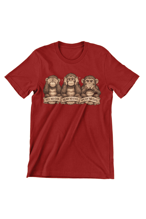 See No Evil Hear No Evil Speak No Evil Monkey T-Shirt – Funny Monkey Graphic Tee, Vintage Style Cartoon Shirt, Unisex Crewneck