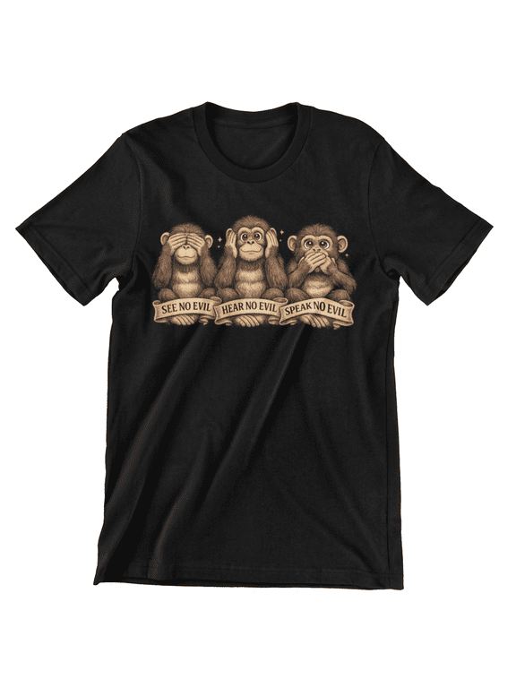 See No Evil Hear No Evil Speak No Evil Monkey T-Shirt – Funny Monkey Graphic Tee, Vintage Style Cartoon Shirt, Unisex Crewneck