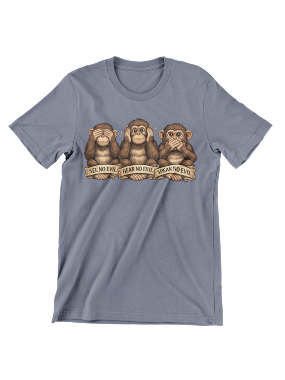 See No Evil Hear No Evil Speak No Evil Monkey T-Shirt – Funny Monkey Graphic Tee, Vintage Style Cartoon Shirt, Unisex Crewneck