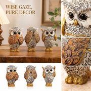 See No Evil Hear No Evil Speak No Evil Owl Figurines 3 Piece Set Resin Retro Home Decor for Living Room Shelf Desktop
