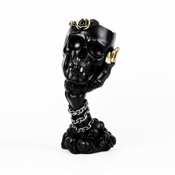 See No Evil Hear No Evil Speak No Evil Skeleton Vase, 7.48in Resin Skull Flower Holder for Halloween Decor (Black)