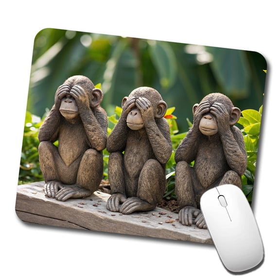 See No Evil Monkeys Funny Mouse Pad Low Profile Gaming Mat
