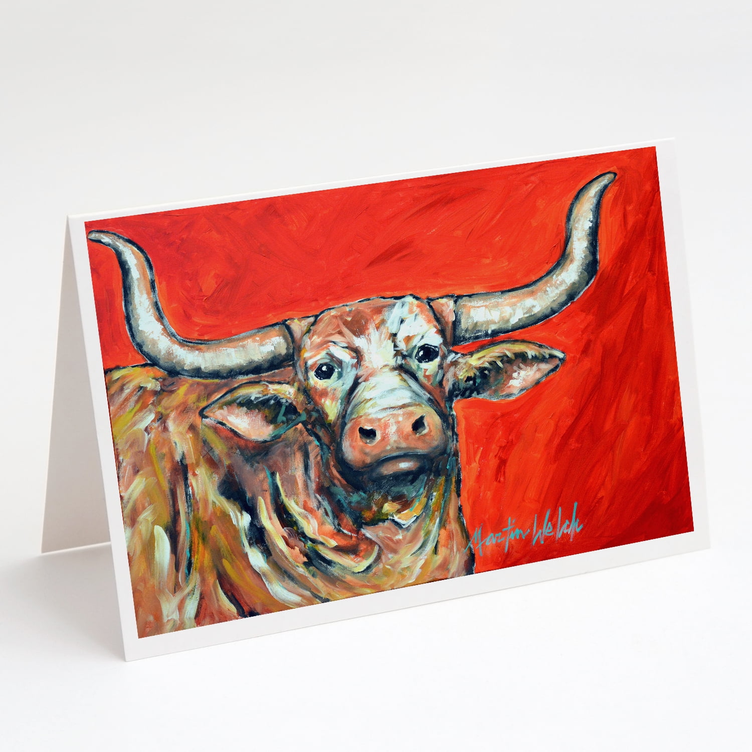 See Red Longhorn Cow Greeting Cards Pack of 8 7 in x 5 in