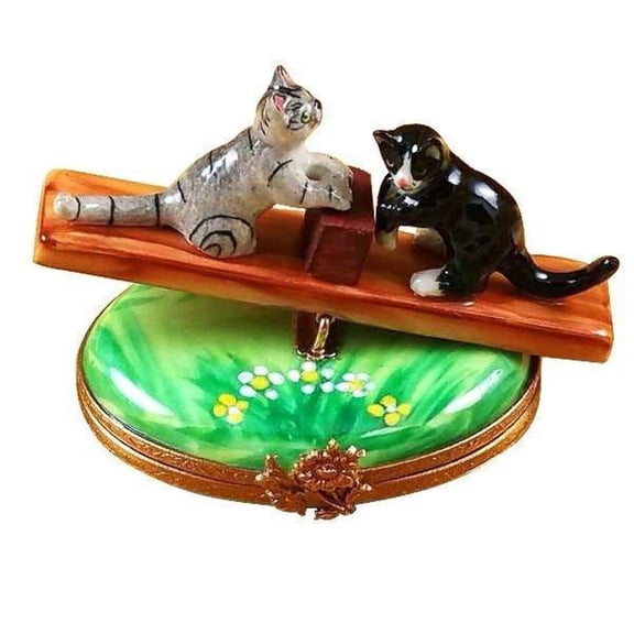 See Saw Cats for Cat Lovers Limoges Box Porcelain Figurine