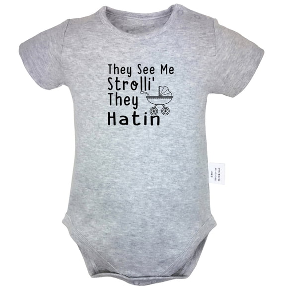 They See Me Strolli' They Hatin Funny Rompers For Babies, Newborn Baby Unisex Bodysuits, Infant Jumpsuits, Toddler 0-24 Months Kids One-Piece Oufits (Gray, 0-6 Months)