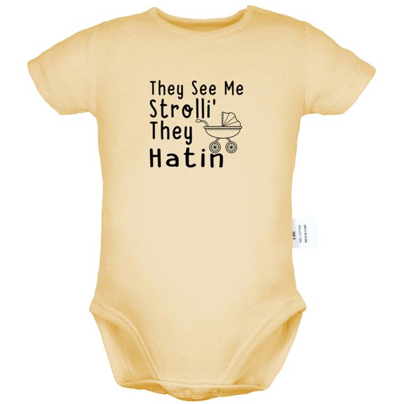 They See Me Strolli' They Hatin Funny Rompers For Babies, Newborn Baby Unisex Bodysuits, Infant Jumpsuits, Toddler 0-24 Months Kids One-Piece Oufits (Yellow, 12-18 Months)